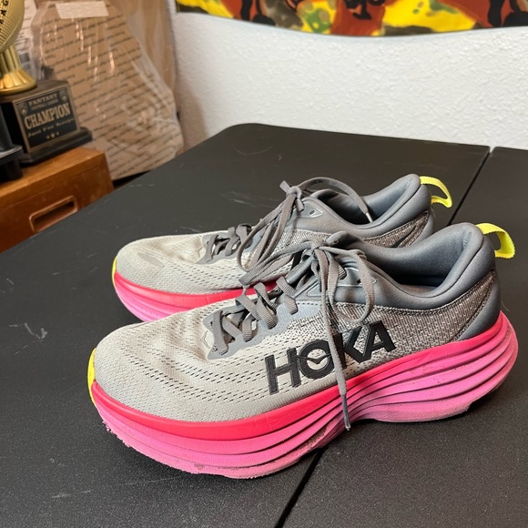 HOKA Womens Bondi 8 'Castlerock Strawberry' Size 8.5 Good Condition NO BOX - Picture 5 of 14